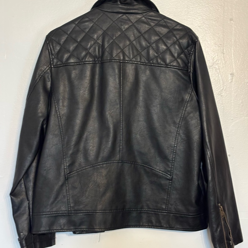 Quilted Back Black fax Leather Jacket